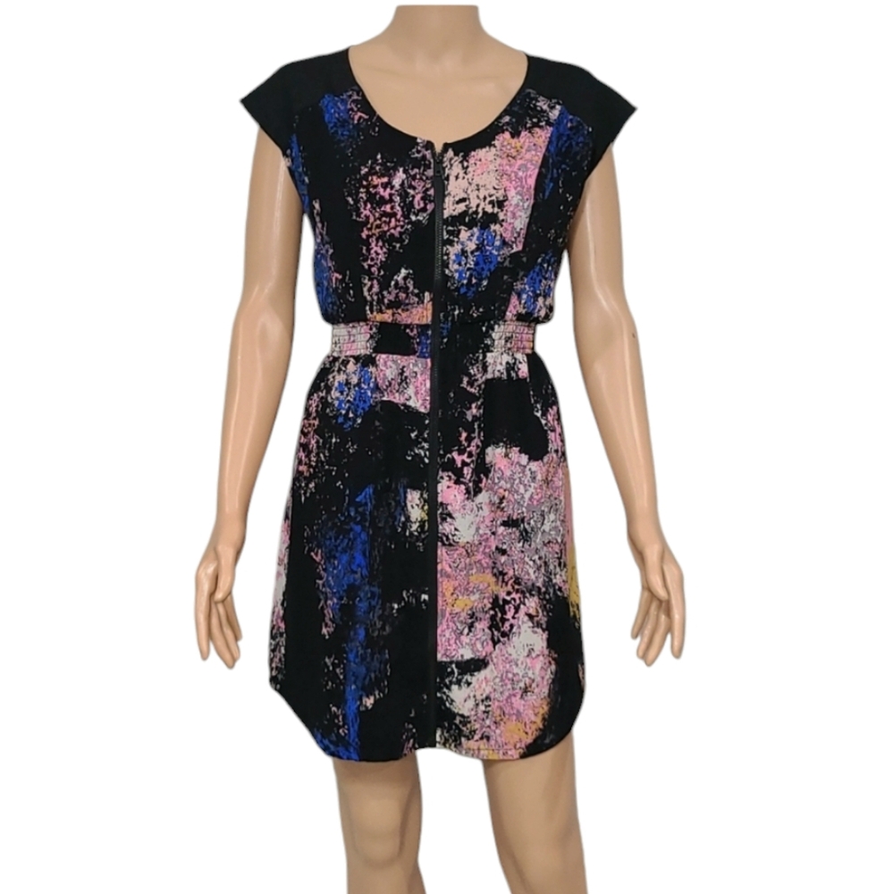 BAR III Size: M Paint Splatter Mini Dress Black/Pink